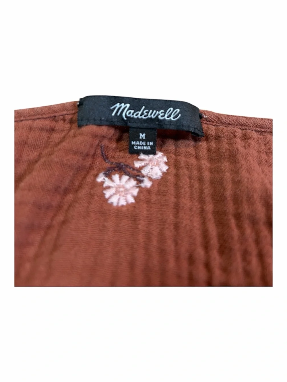 Madewell Embroidered Gauze Peplum Blouse Medium Brown Floral Square Neck - Picture 3 of 8